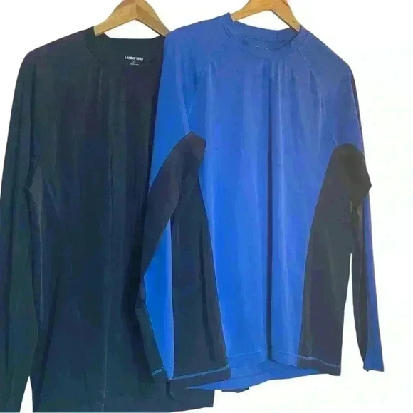 Set of 2 Lands’ End Men’s Long Sleeve Athletic Shirts Size Large Tall Blue Navy - Picture 1 of 15